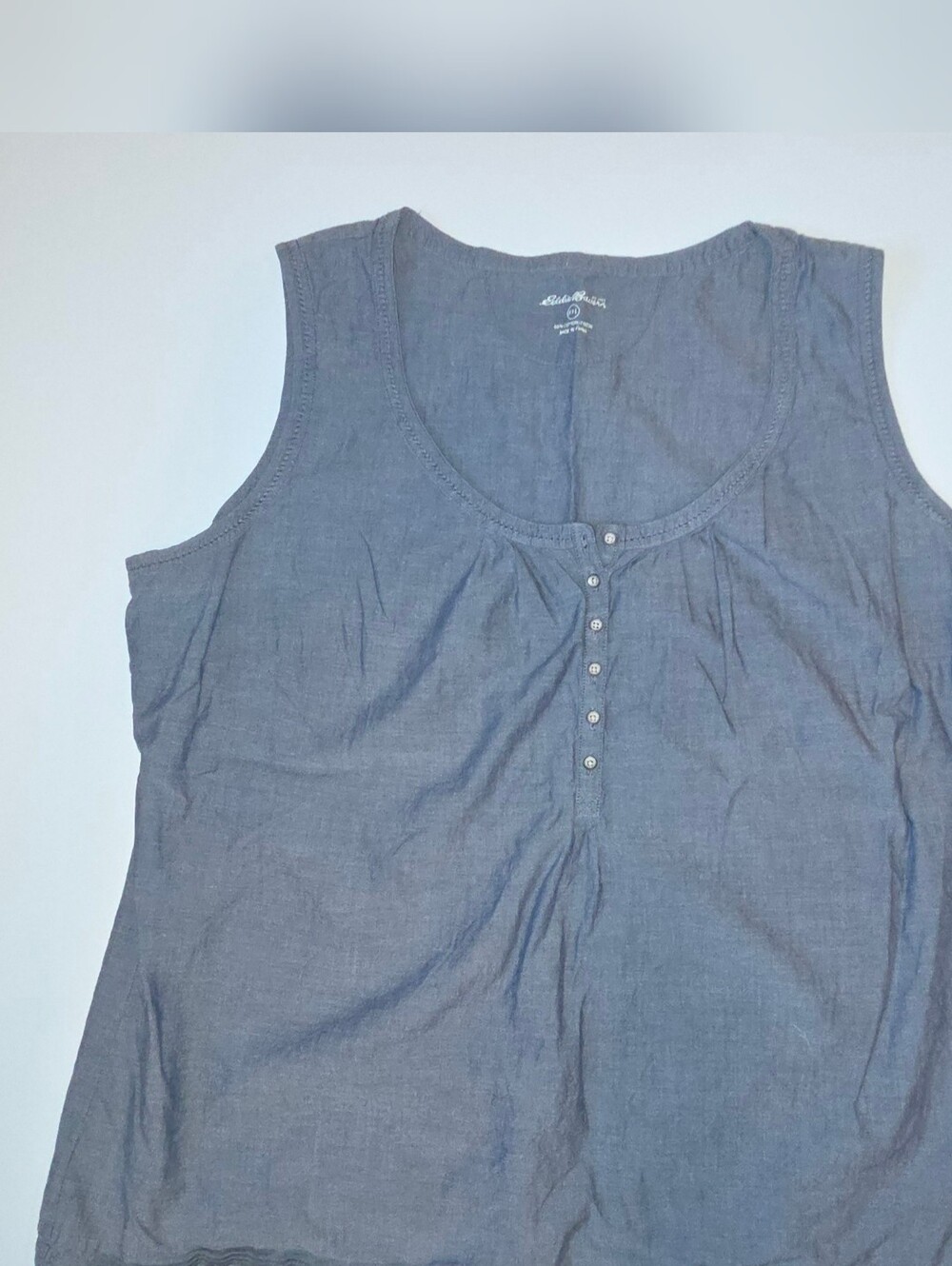 Eddie Bauer Blue Sleeveless Henley Tank Top Women's 2XL Minimalist Preppy Y2k